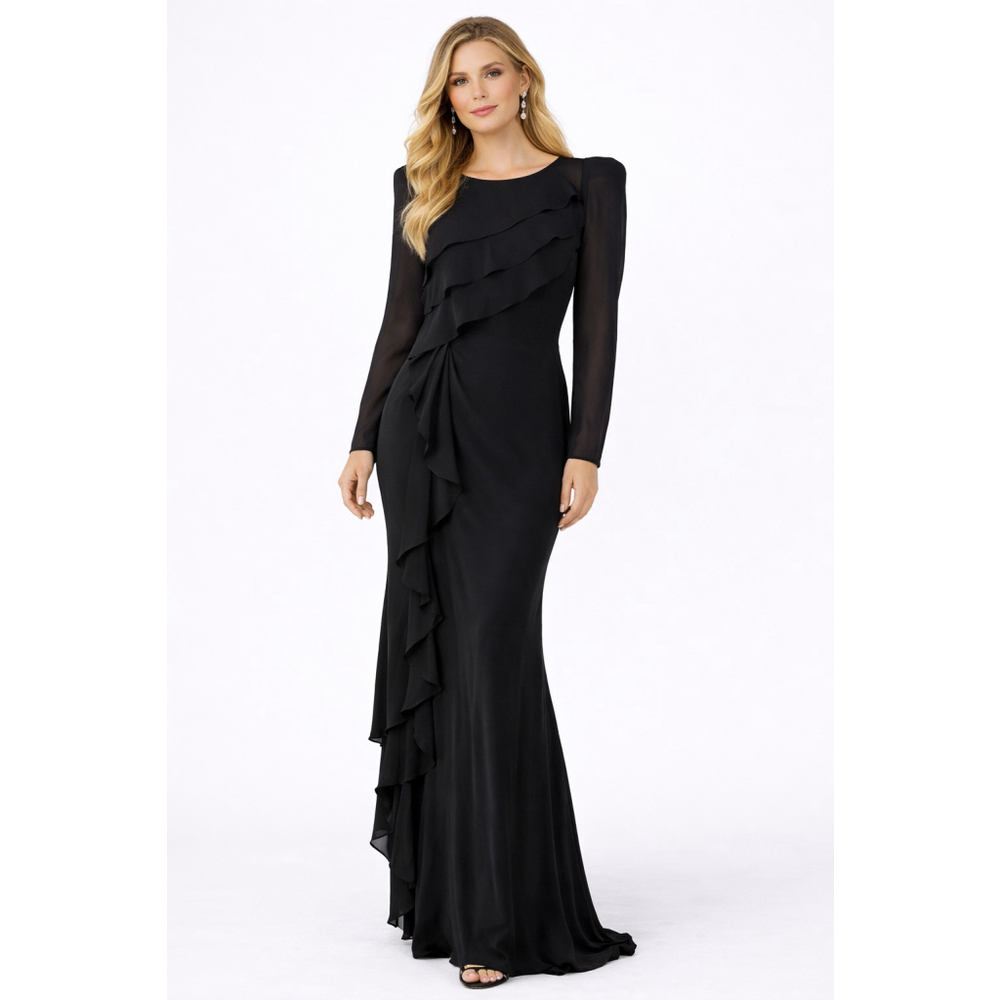 Vintage By Malene Birger Silk Gown Navy Maxi Dress Shoulder Pad Evening S